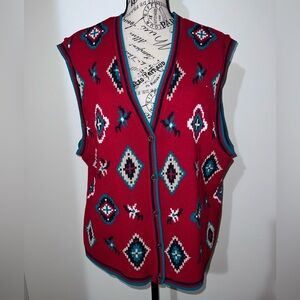 Vintage Southern Lady Southwestern Knit Vest Geometric Button Front Size Medium